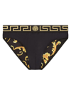 Versace Three-pack Logo-detailed Stretch-cotton Briefs In Black Gold Greek Key