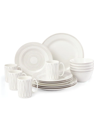 Kate Spade Charlotte Street Grey West 16-piece Dinnerware Set In White And Grey