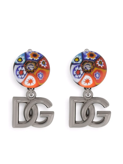 Dolce & Gabbana Murrina-detail Logo Clip-on Earring In Silver