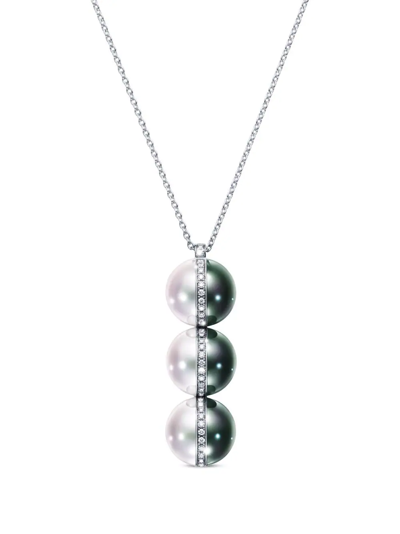 Tasaki 18kt White Gold Collection Line Balance Unite Pearl And Diamond Necklace In Silver