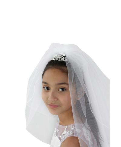 Us Angels Girls Rhinestone Tiara With Veil In White