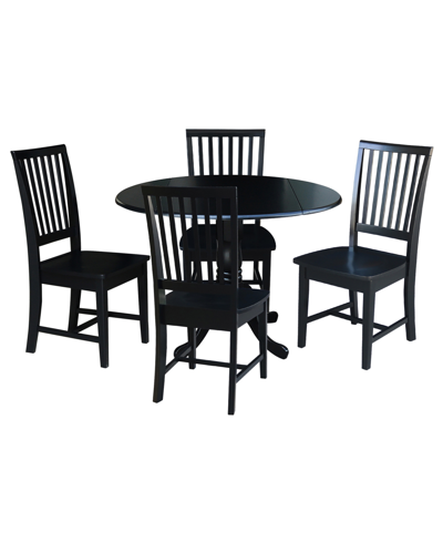 International Concepts 42" Dual Drop Leaf Table With 4 Slat Back Dining Chairs In Black