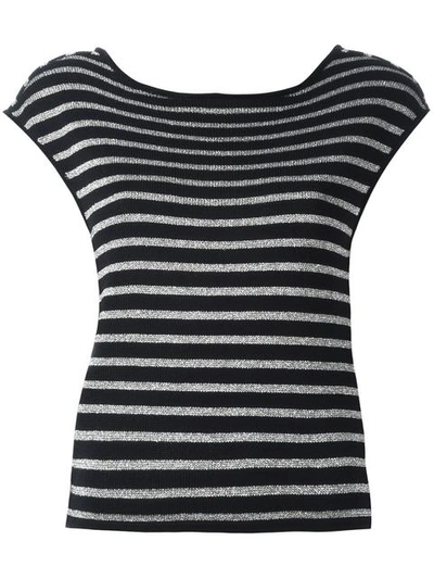 Saint Laurent Striped Knitted Top In Black