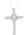 Twinkling Diamond Star Diamond Cross 18' Pendant Necklace (1/5 Ct. T.w.) In 10k White Gold In White Gold