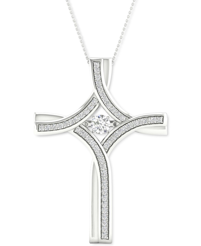 Twinkling Diamond Star Diamond Cross 18' Pendant Necklace (1/5 Ct. T.w.) In 10k White Gold
