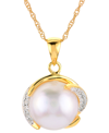 MACY'S CULTURED FRESHWATER PEARL (10MM) & WHITE TOPAZ (1/6 CT. T.W.) 18" PENDANT NECKLACE IN 14K GOLD-PLATE