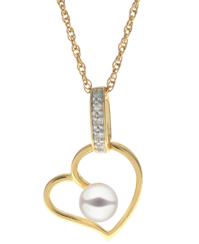 Macy's Cultured Freshwater Pearl (5mm) & Diamond Accent Heart 18" Pendant Necklace In 14k Gold-plated Sterl In Gold Over Silver