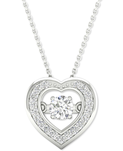 Twinkling Diamond Star Diamond Heart Halo 18" Pendant Necklace (1/4 Ct. T.w.) In 10k White Gold