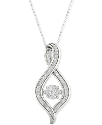 Twinkling Diamond Star Diamond Swirl Halo 18" Pendant Necklace (1/5 Ct. T.w.) In 10k White Gold