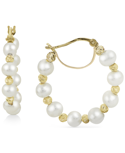 Macy's Cultured Freshwater Pearl (4 - 4-1/2mm) Small Hoop Earrings In 14k Gold-plated Sterling Silver In Gold Over Silver