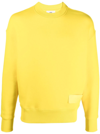 Ami Alexandre Mattiussi Logo-patch Crew-neck Sweatshirt In Yellow