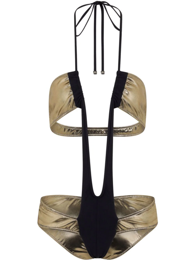 Dolce & Gabbana One-piece Swimsuit With Plunging Neckline In Multicolor