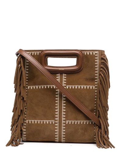 Maje Suede Leather M Tote Bag In Tobacco