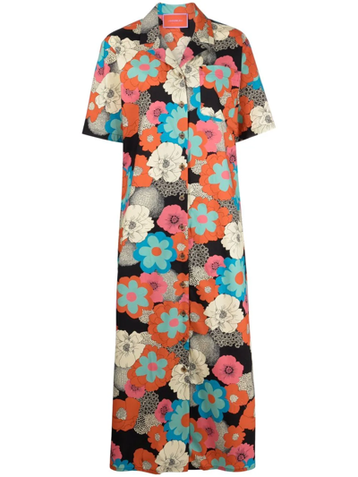 La Doublej Bowling Floral-print Cotton-blend Poplin Shirt Dress In Ice Poppy
