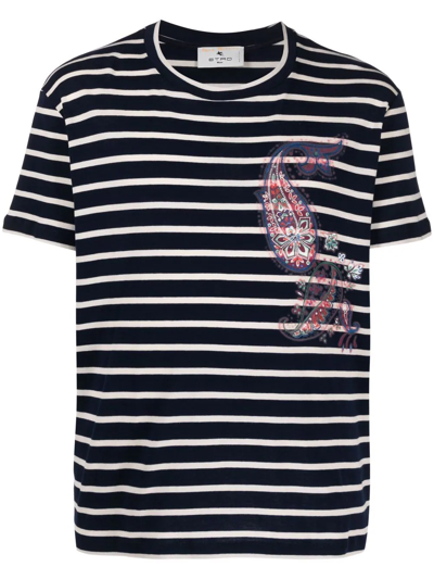 Etro Striped Paisley-print T-shirt In Blue