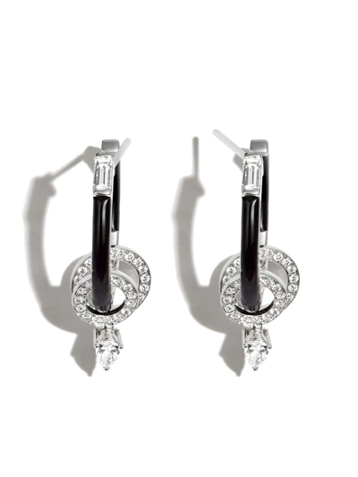 Nikos Koulis 18kt White Gold Diamond And Enamel Earrings In Silber