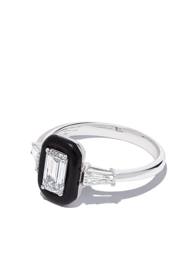 NIKOS KOULIS 18KT WHITE GOLD DIAMOND AND ENAMEL RING