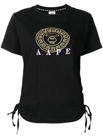Aape By A Bathing Ape Ruched Logo-embroidered T-shirt In Schwarz