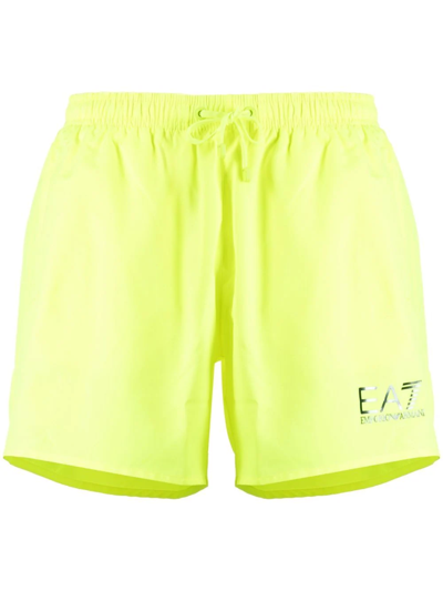 Ea7 Logo-print Swim Shorts In Neon Gelb