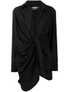 Jacquemus La Robe Bahia Drape Long Sleeve Shirtdress In Black