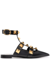 Valentino Garavani Valentino Roman Stud Leather Ankle Strap Flat In Black