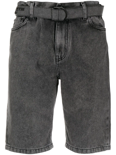 Off-white Branded Belted Denim Shorts In 1210 Grey Black