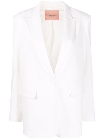 Twinset V-neck Cropped Sleeve Blazer In White