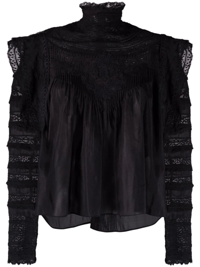 Isabel Marant Embroidered Ruffled Blouse In Schwarz