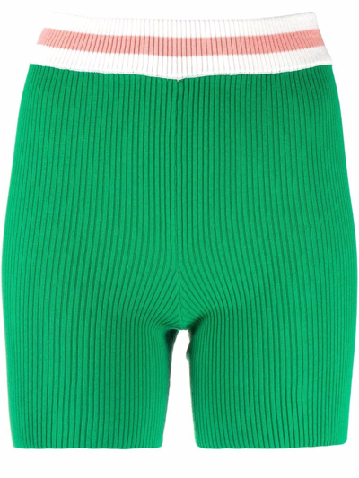 The Upside Tropez Lucia Ribbed Cotton-blend Cycling Shorts In Green,pink