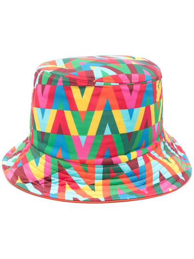 Valentino Garavani Reversible Multicolor Optical Bucket Hat In Multi-color
