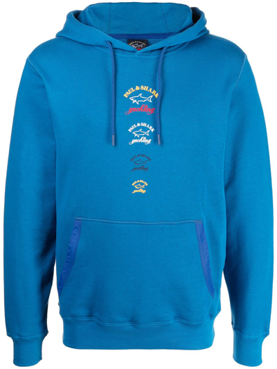 Paul & Shark Logo-print Pullover Hoodie In Blau