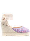 Manebi Valenciana Raffia Ankle-tie Wedges In Rosa
