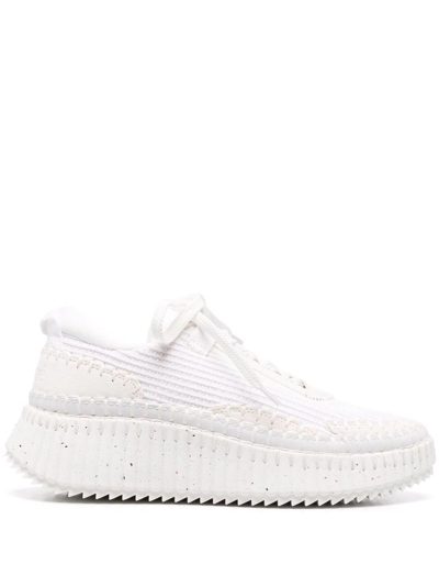 Chloé Waffle-knit Whipstitch-trim Trainers In White