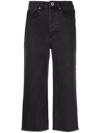 Self-portrait High Waist Cropped Straight-leg Jeans In Schwarz