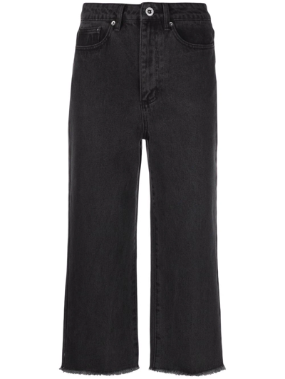 Self-portrait High-rise Cropped Wide-leg Jeans In Black