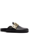 Moschino Logo Lettering Leather Mule In Schwarz