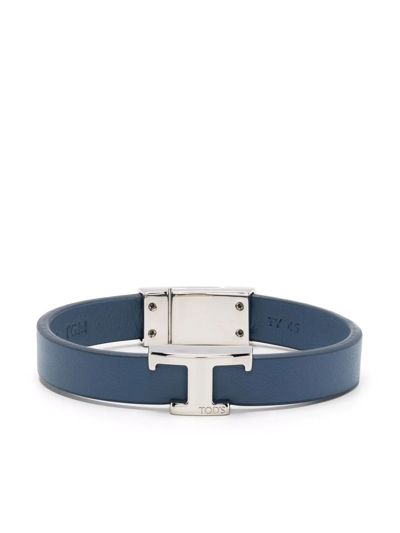 Tod's Logo-plaque Leather Bracelet In Blau