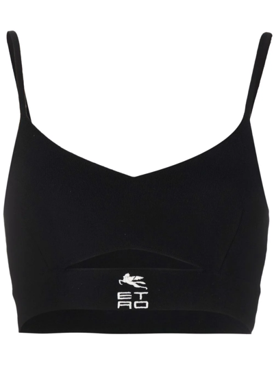 Etro Logo-embroidered Cut-out Crop Top In Black