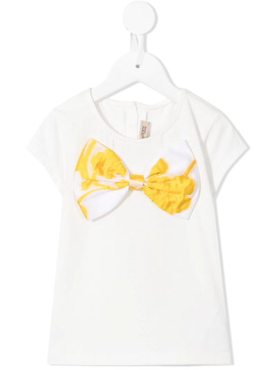 Hucklebones London Kids' Bow-detail Cap-sleeve T-shirt In White