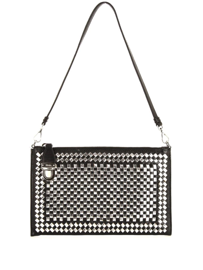Pre-owned Prada Metallic Weave Zipped Shoulder Bag In Black
