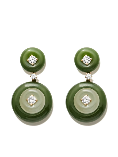 Adidas Originals 18kt Yellow Gold Jade And Diamond Drop Earrings