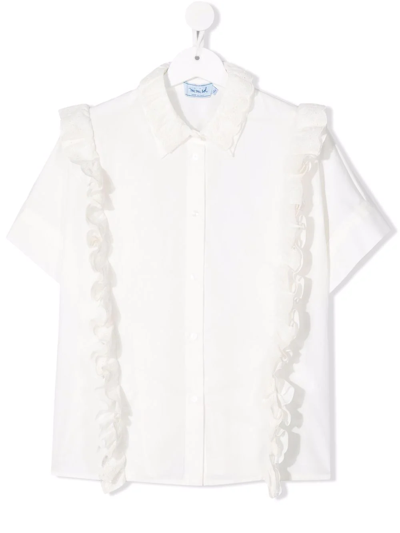 Mi Mi Sol Teen Ruffle-trim Short-sleeve Shirt In White