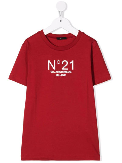N°21 Kids' Logo-print Short-sleeved T-shirt In Red