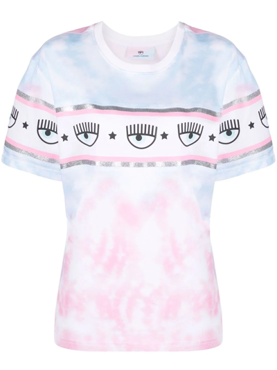 Chiara Ferragni Tie-dye Maxi Logomania T-shirt In Light Blue