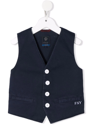 Fay Teen Logo-embroidered V-neck Waistcoat In Blue