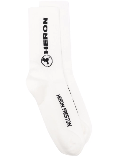 Heron Preston Intarsia-knit Logo Socks In White