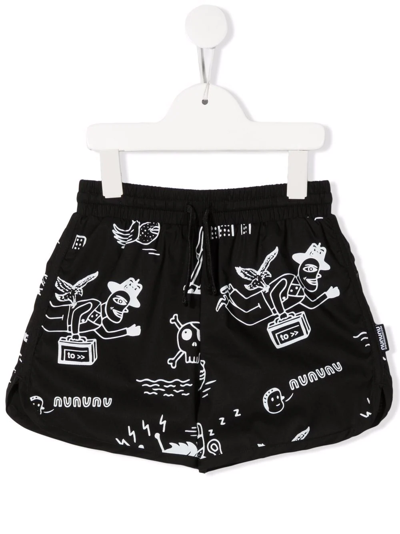 Nununu Kids' Graphic-print Swim-shorts In Black