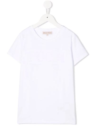 Emilio Pucci Junior Kids' Short-sleeve Cotton T-shirt In White