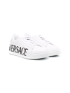 VERSACE LOGO-STAMP LEATHER TRAINERS