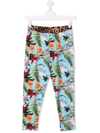 Philipp Plein Junior Floral-print Slip-on Leggings In Blue